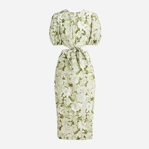 NWT J. Crew Liberty Green & White Floral Midi Dress w/Tie Front & Cut-Outs Sz 6